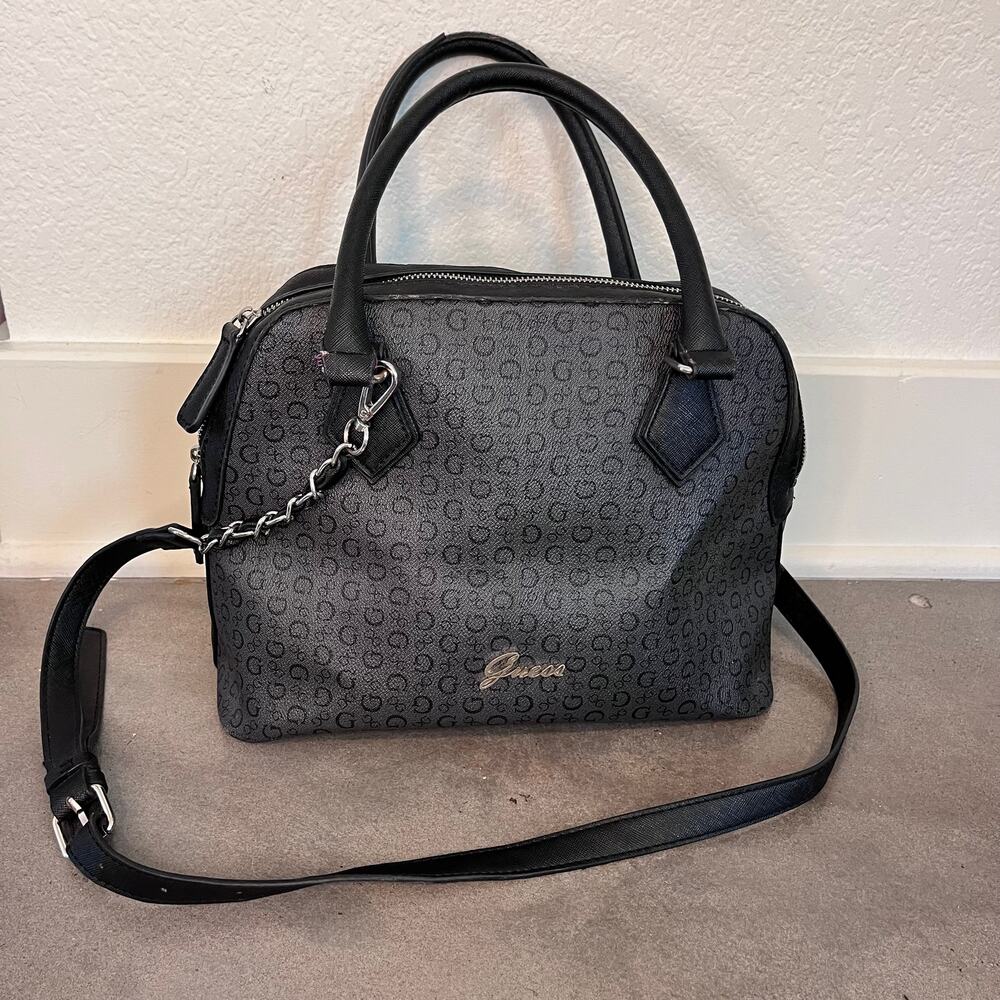 Guess Vintage Saffiano script black dome satchel signature women purse y2k